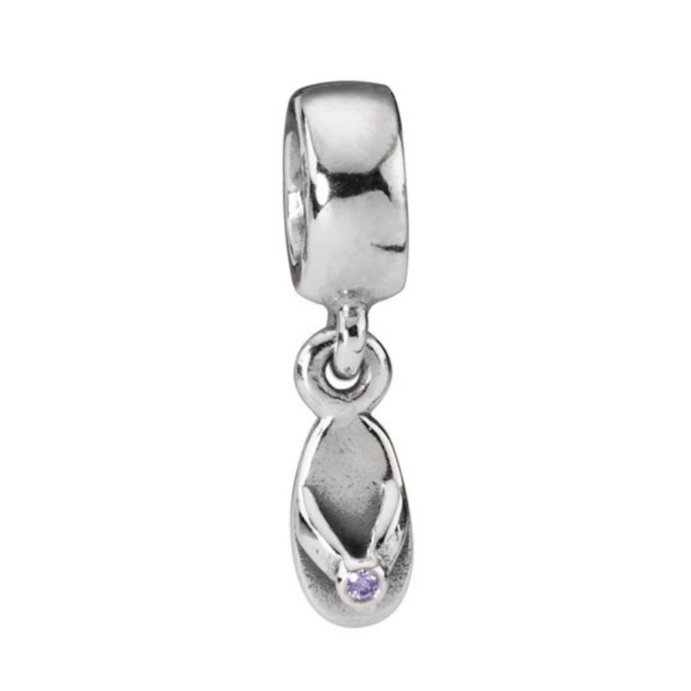 ʕ·ᴥ·ʔ Authentic Retired Pandora Flip Flops with Amethyst CZ Charm - 790428ACZ